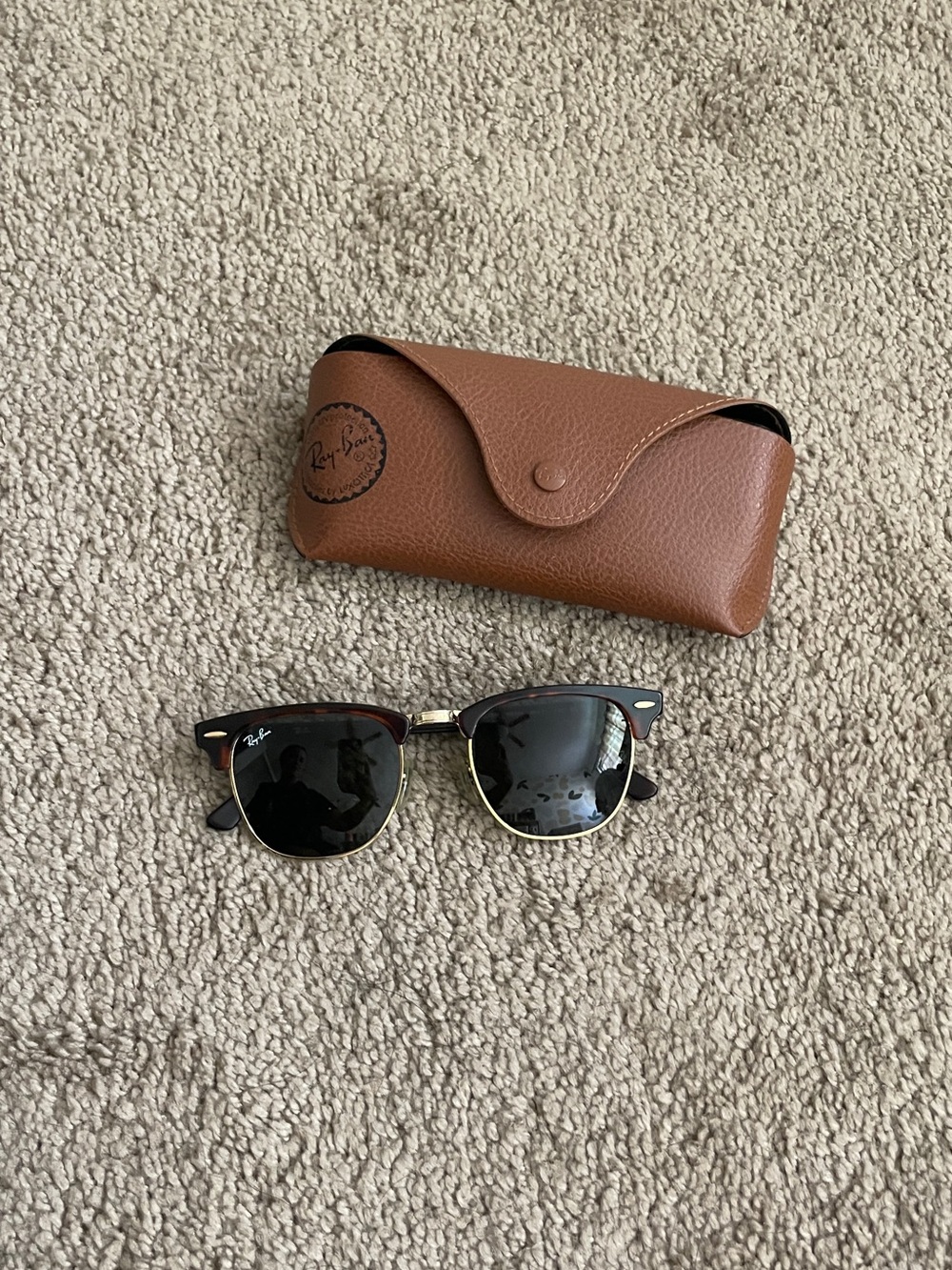 Ray-Ban Sunglasses with Brown Case and Black Lenses